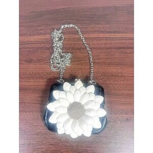 Brighton Black Patent Leather Sunflower Crossbody Bag White 3D Floral Kiss Lock